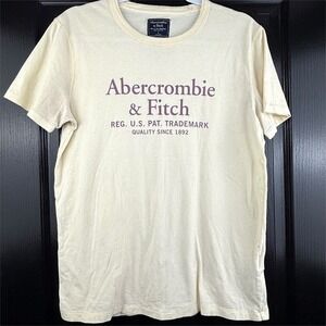 Abercrombie & Fitch Mens Light Yellow Graphic Logo T-Shirt Short Sleeve